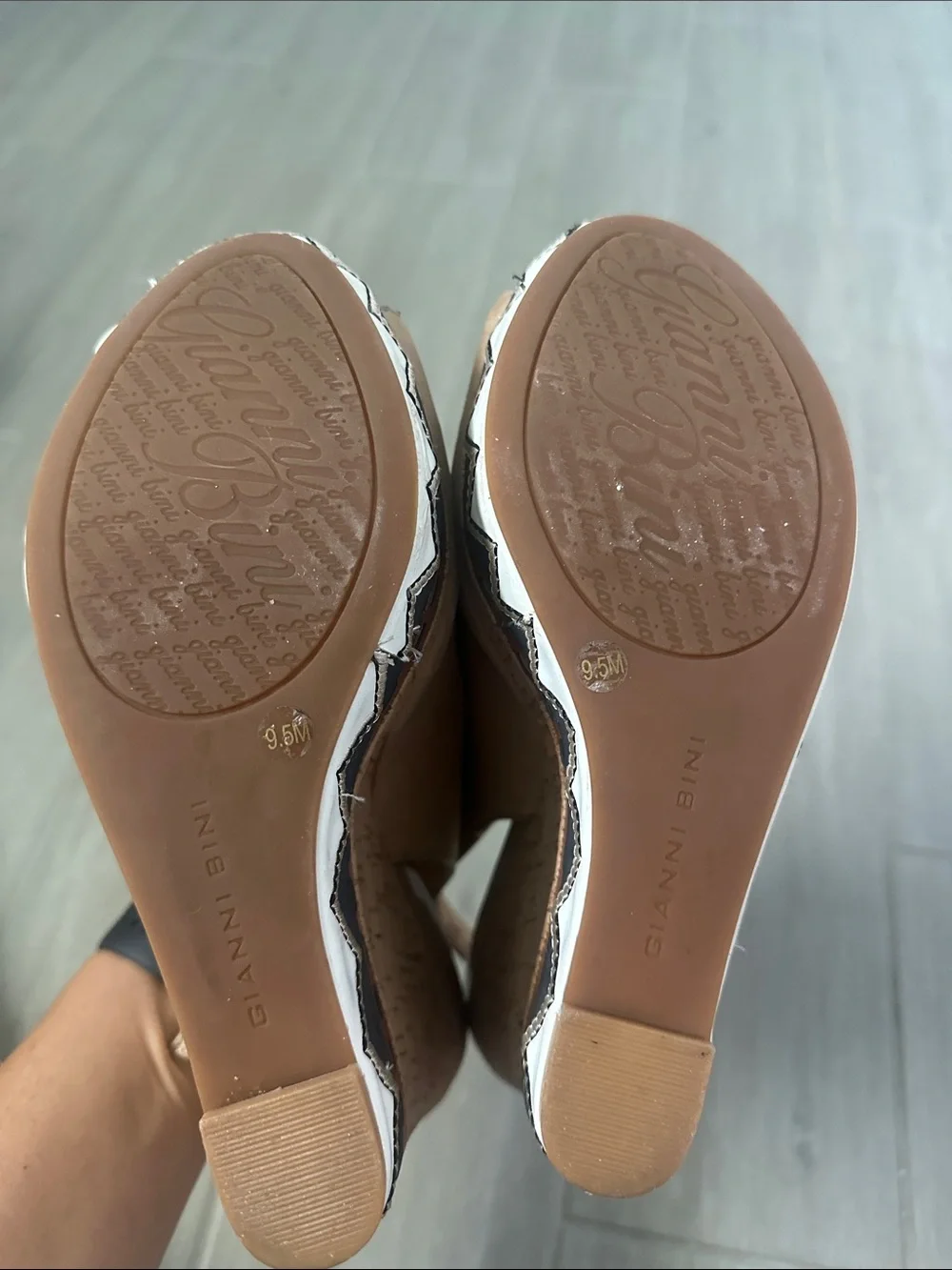 Gianni Bini Beige Suede Cork Wedge Slingback Peep-Toe Sandals